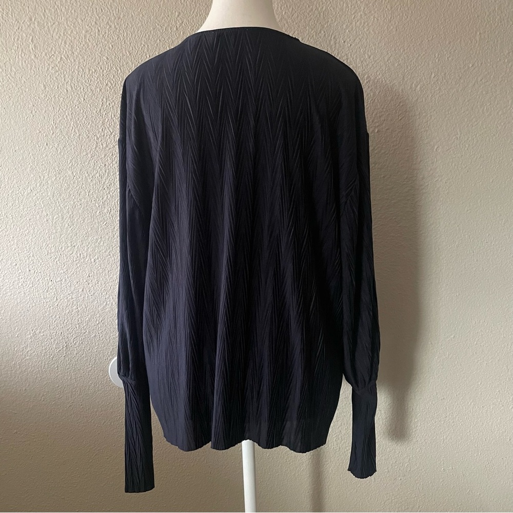 Zara Basic Textured Blouse Top Womens S Navy Blue Long Sleeve Abstract Warm Cozy - Picture 8 of 13